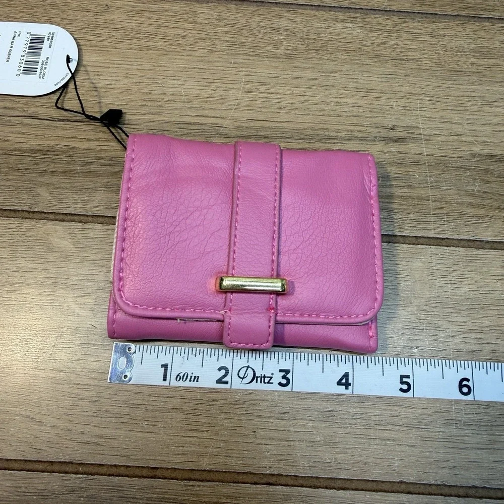 NWT Small Rose Bloom Pink Anna Indexer Rfid Blocking Mundi Mini Snap Wallet